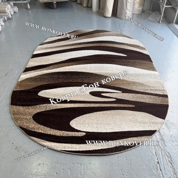 Ковер Карпет New 4 Дизайн 64 Коричневый с Бежевым Овал