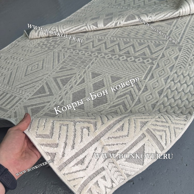 Тонкий Ковер для гостиной из артшелка дизайн 30299 Молочный